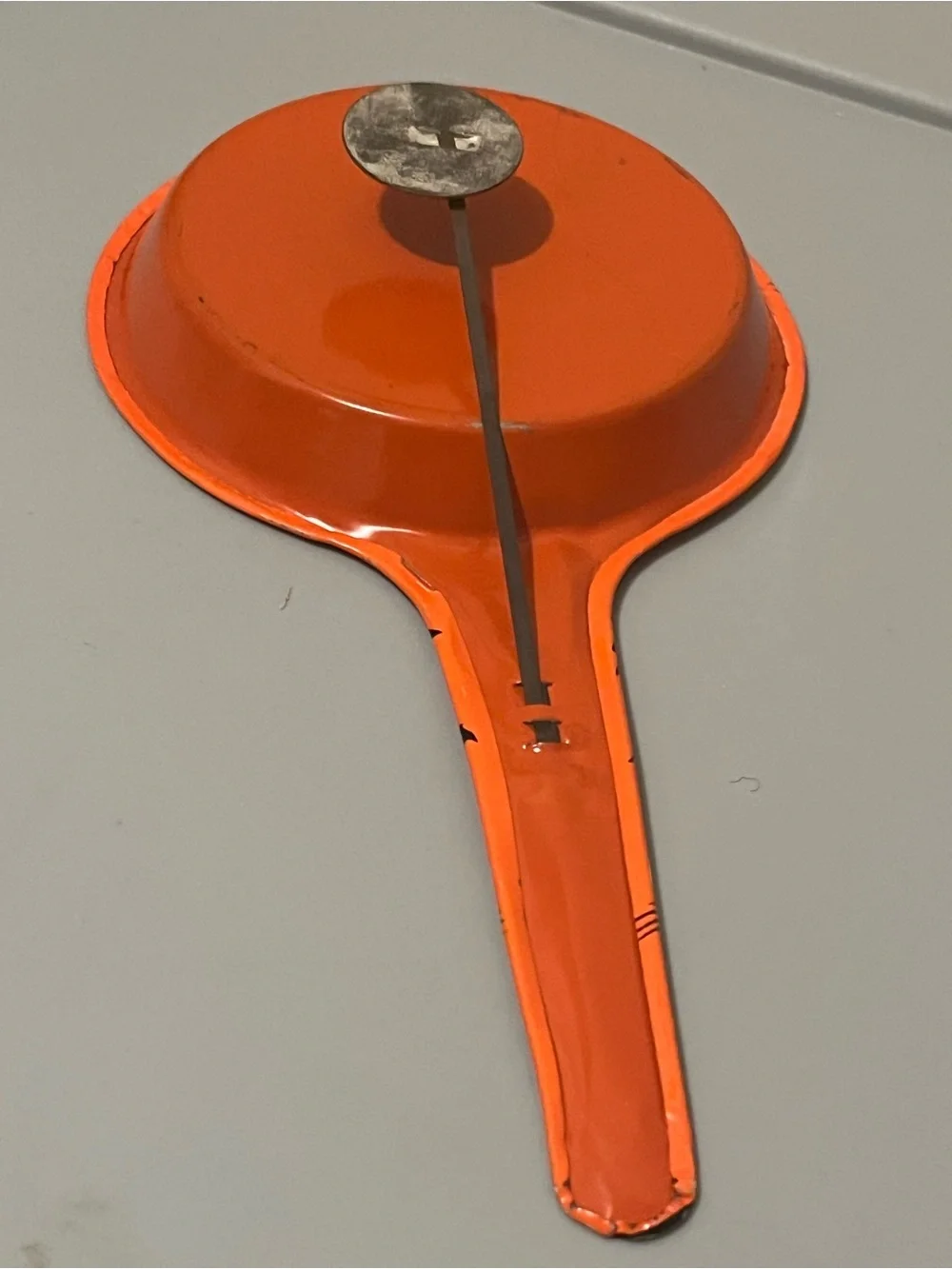 Vintage Halloween Tin Paddle Clicker Noisemaker Witch Skeleton Ghost 8in
